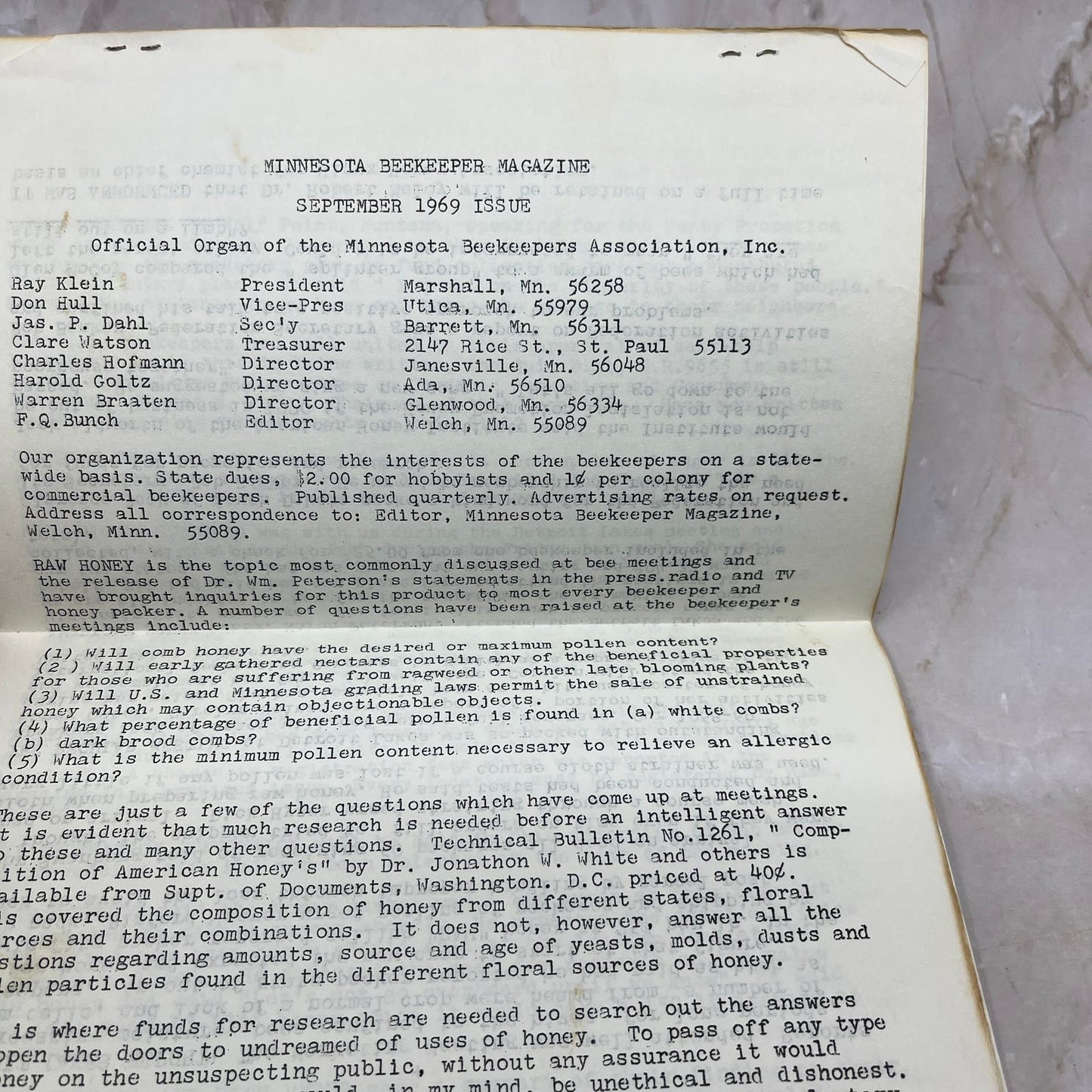 1969 Sep The Minnesota Beekeeper Magazine Red Wing MN Beekeepers Association TD5