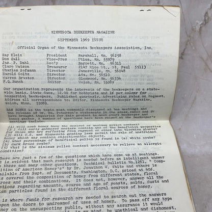 1969 Sep The Minnesota Beekeeper Magazine Red Wing MN Beekeepers Association TD5