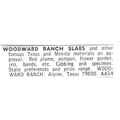 Woodward Ranch Lapidary Slabs Alpine Texas 1972 Ad AF8-S11