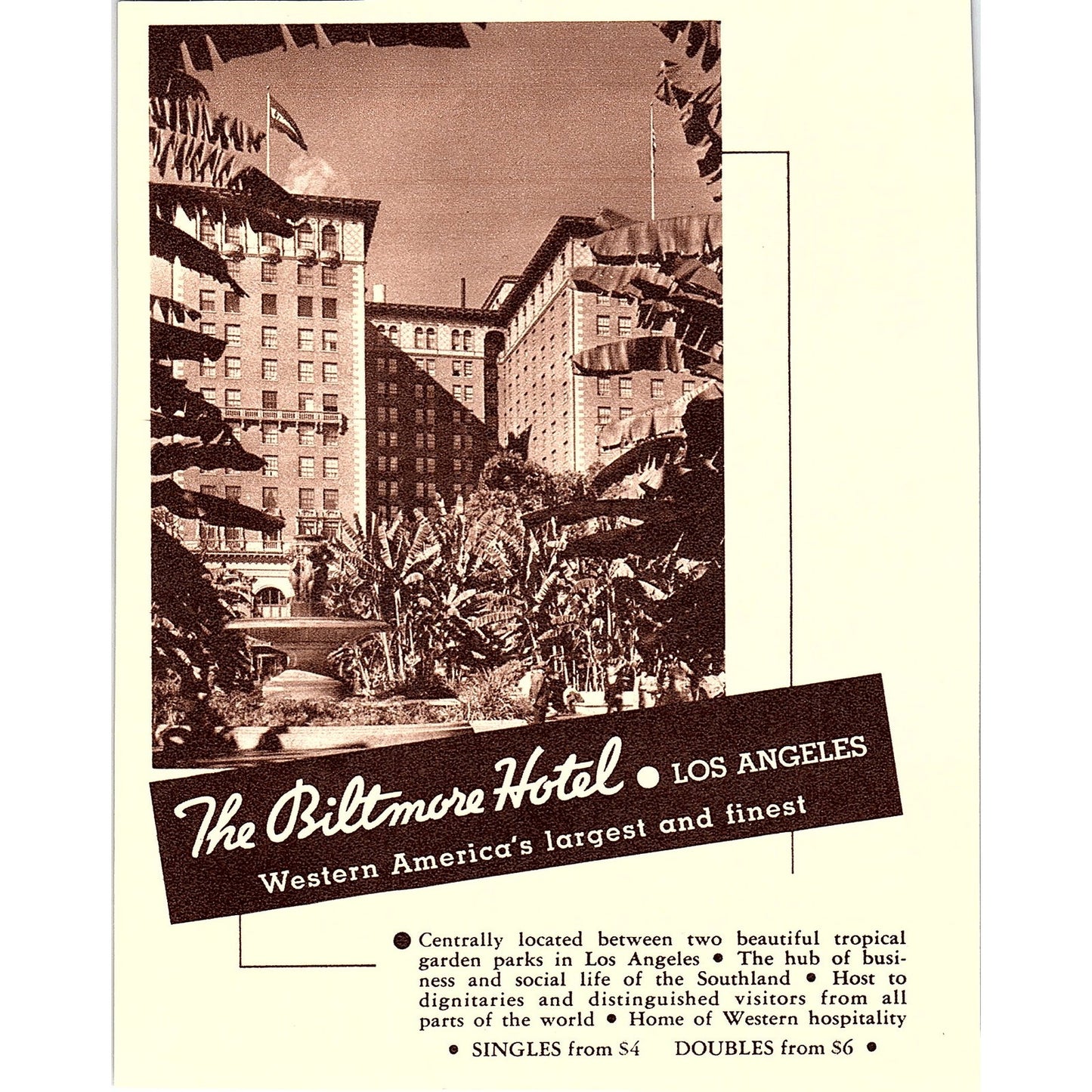 The Biltmore Hotel Los Angeles CA 1940 Ad AG1-8