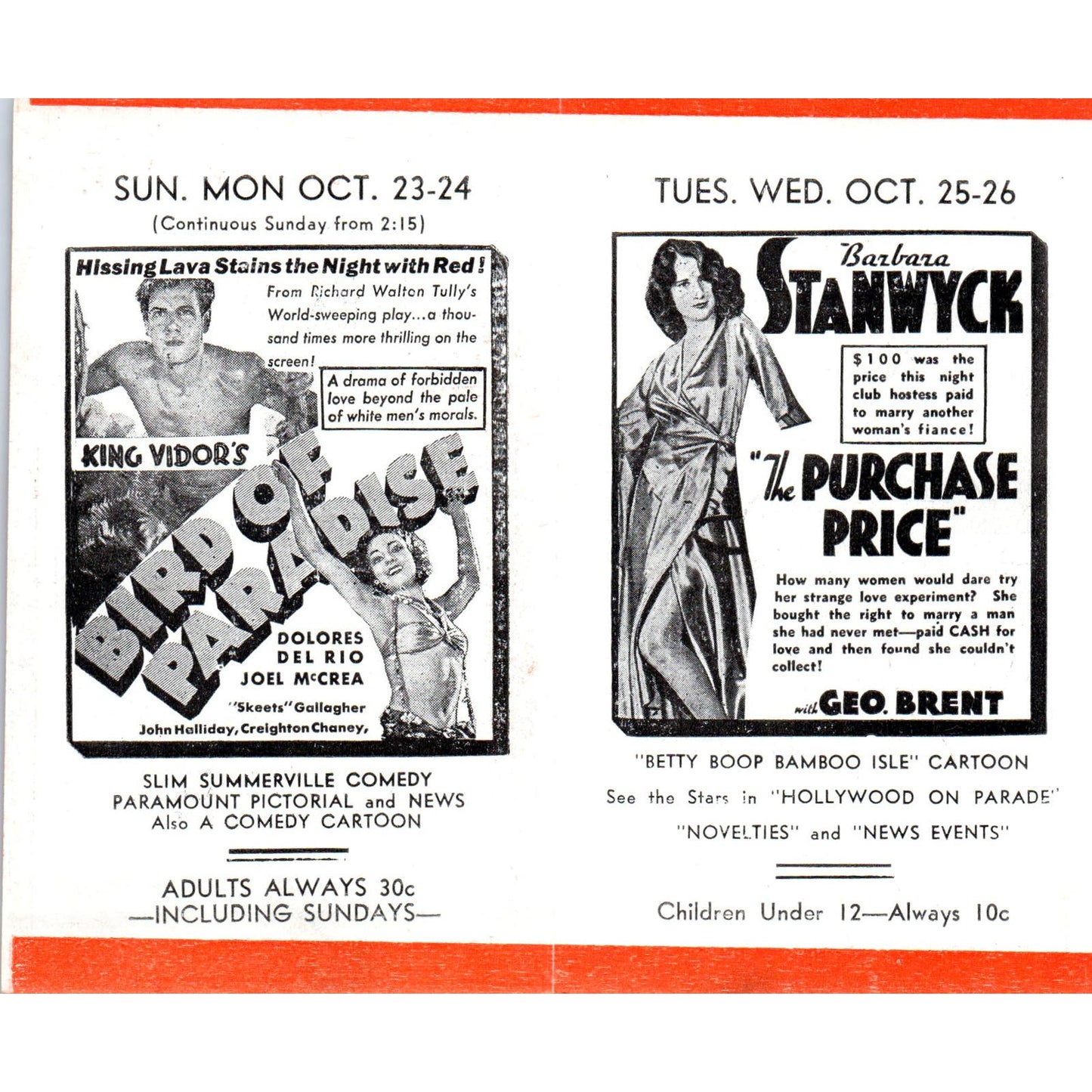 c1932 Johnny J. Jones Alcyon Theatre Highland Park Program Laurel & Hardy AB9