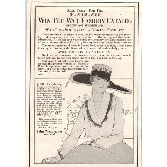 WWI Win-The-War Wanamaker Fashion Catalog 1918 Magazine Ad AF1-WH1
