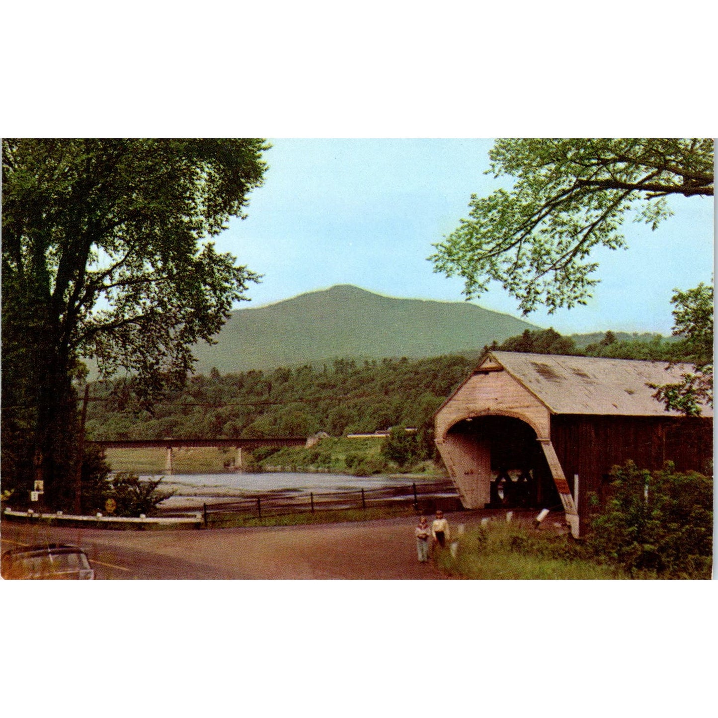 Toll Bridge & Ascutney Mountain Windsor VT Vintage Covered Bridge Postcard PC15