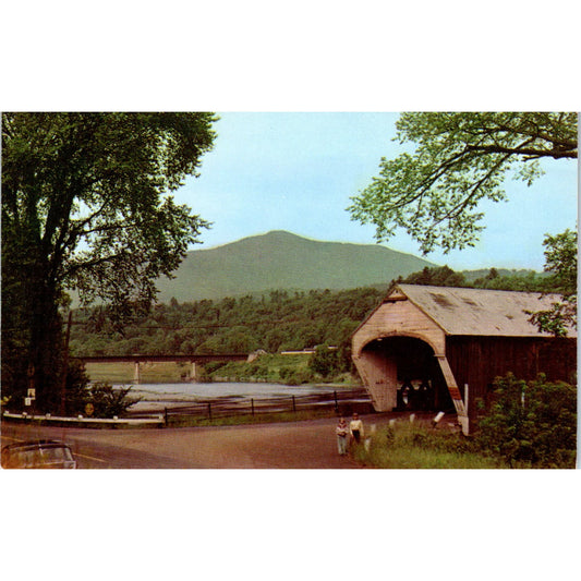 Toll Bridge & Ascutney Mountain Windsor VT Vintage Covered Bridge Postcard PC15
