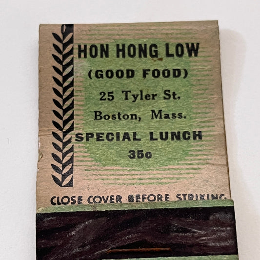 Hon Hong Low Chinese Food 25 Tyler St Boston MA Vtg Matchbook Cover TB8-MB3-1