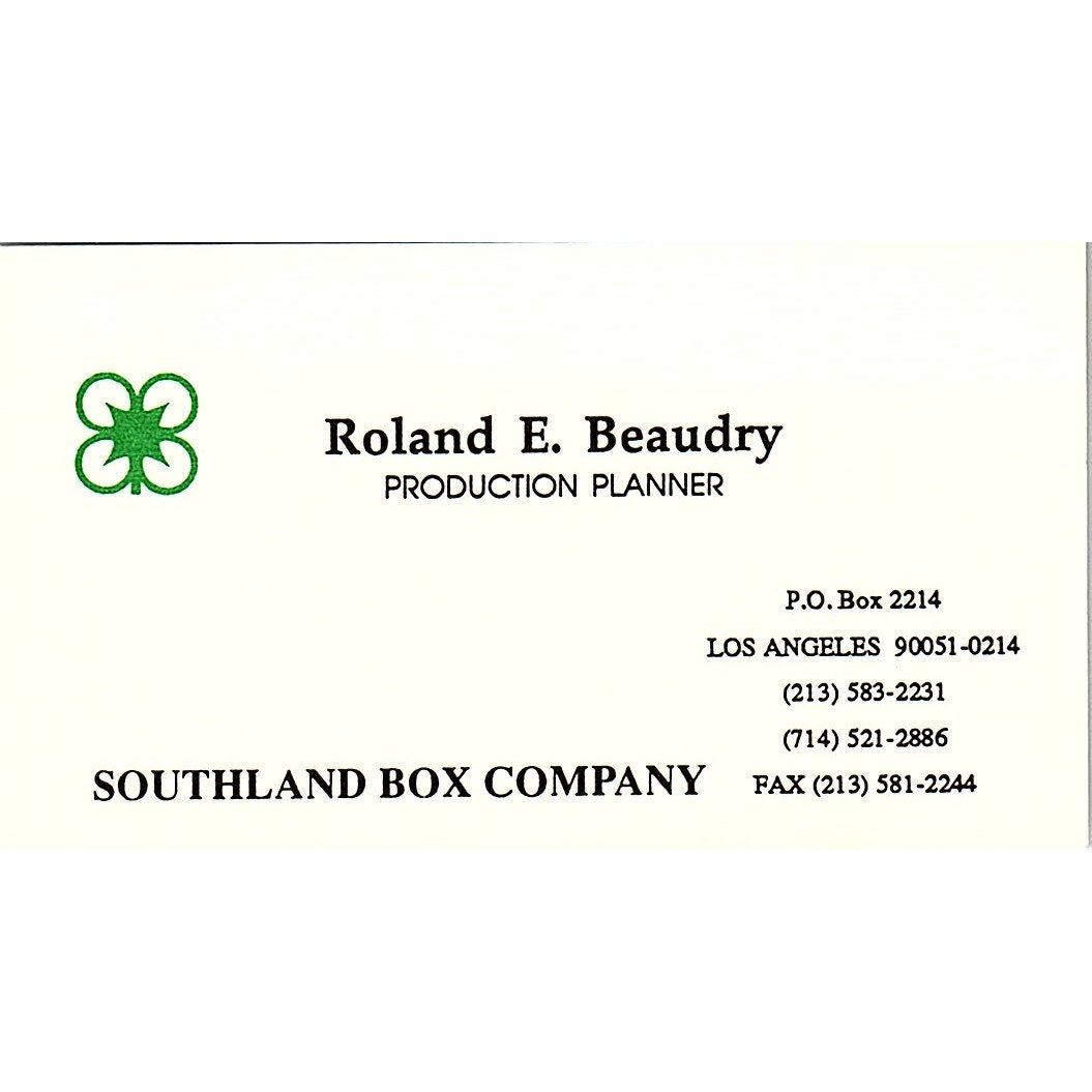 Roland E Beaudry Southland Box Co Los Angeles Vintage Business Card SC9-B1