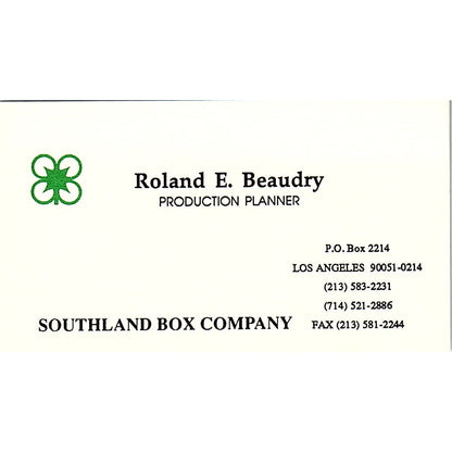Roland E Beaudry Southland Box Co Los Angeles Vintage Business Card SC9-B1