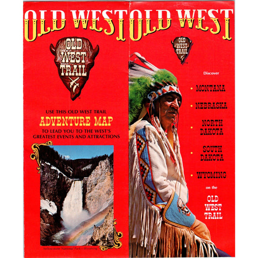 Vintage Old West Trail MT NB ND SD WY Fold Out Map & Travel Brochure TH2-O1