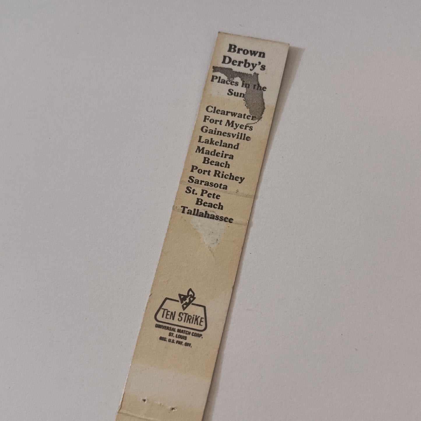 Girves Brown Derby Restaurant Florida Vintage Matchbook TB6-MB2-9