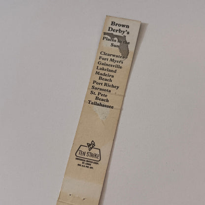 Girves Brown Derby Restaurant Florida Vintage Matchbook TB6-MB2-9