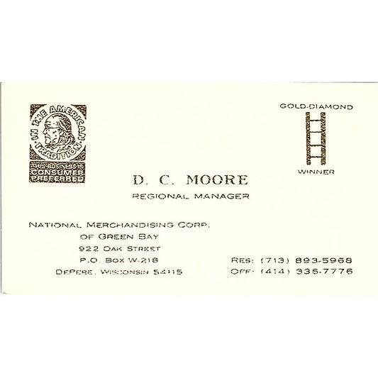 D.C. Moore National Merchandising Corp De Pere WI Vintage Business Card SE3-B16