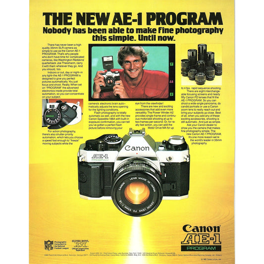 Joe Theismann Canon AE-1 Camera Program 8x11" 1981 Ad D26
