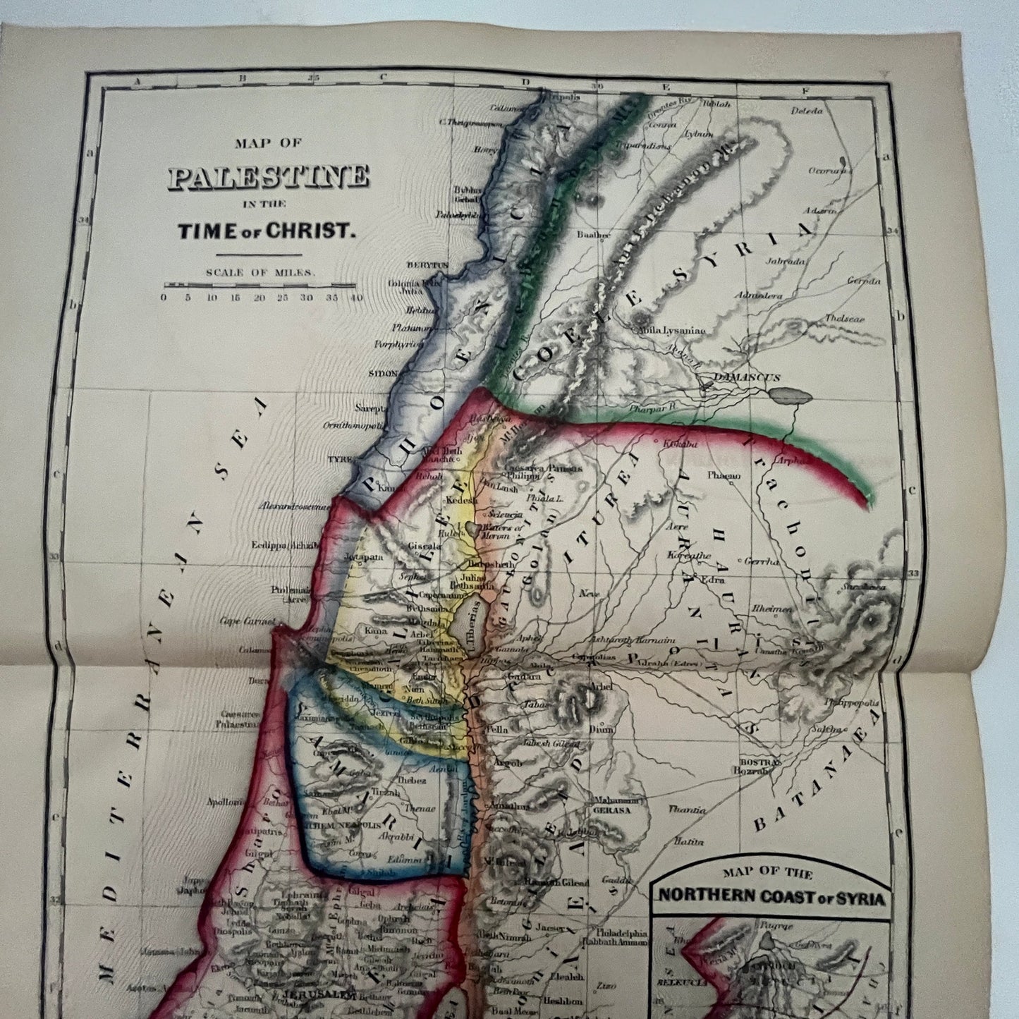 1864 Original Map of Palestine in Time of Christ Fold Out Tinted Engraving AJ6-2