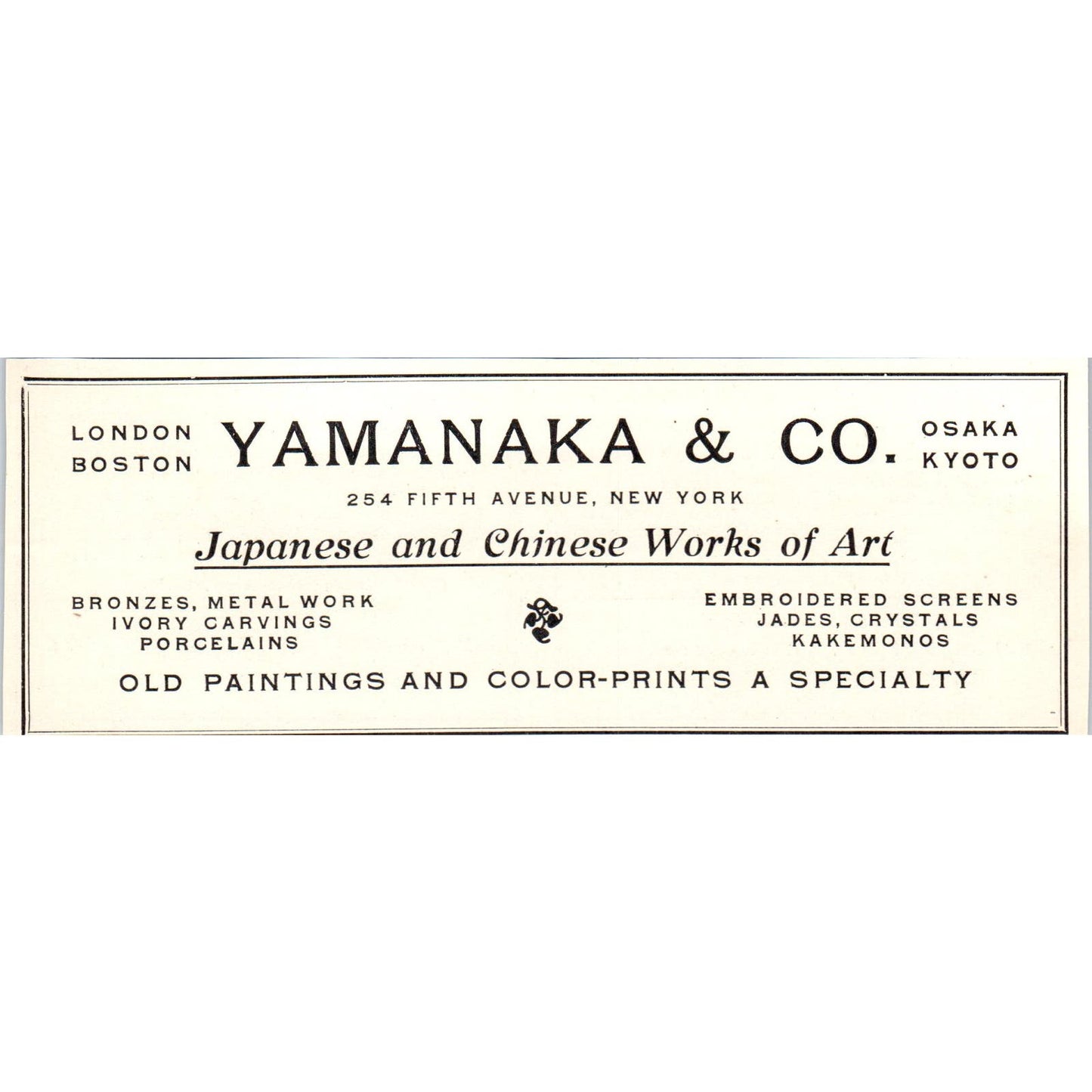 Yamanaka & Co Japanese & Chinese Works of Art NY c1905 Victorian Ad AE9-MA1