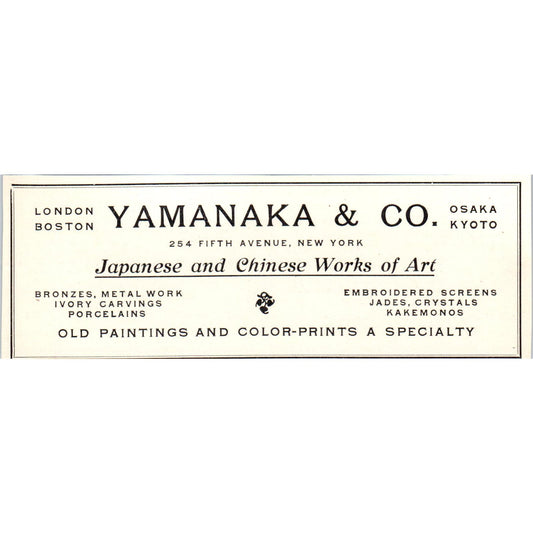 Yamanaka & Co Japanese & Chinese Works of Art NY c1905 Victorian Ad AE9-MA1