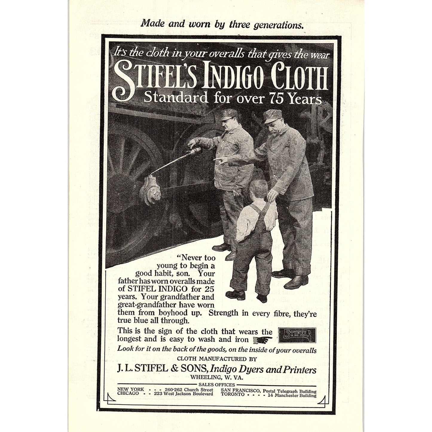 J.L. Stifel & Sons - Stifel's Indigo Cloth Wheeling WV 1914 Original Ad AF3-2