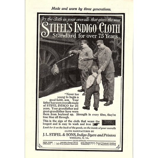 J.L. Stifel & Sons - Stifel's Indigo Cloth Wheeling WV 1914 Original Ad AF3-2