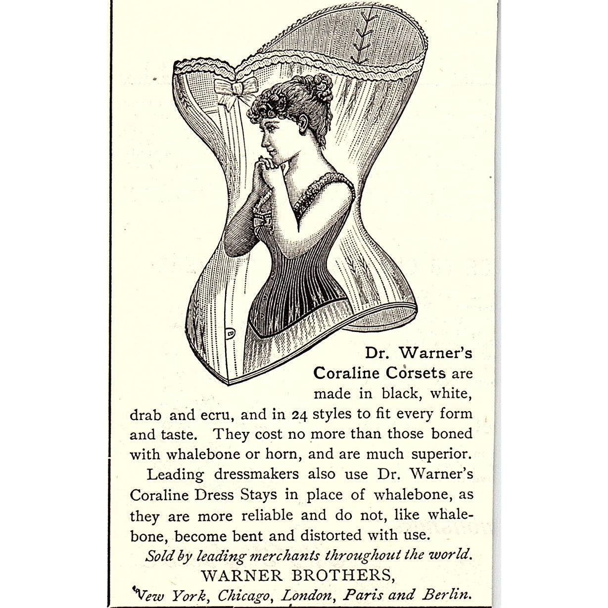Dr Warner's Coraline Corsets Lingerie NY 1892 Ad AG2-M12