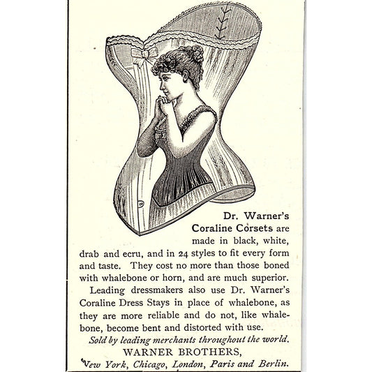Dr Warner's Coraline Corsets Lingerie NY 1892 Ad AG2-M12