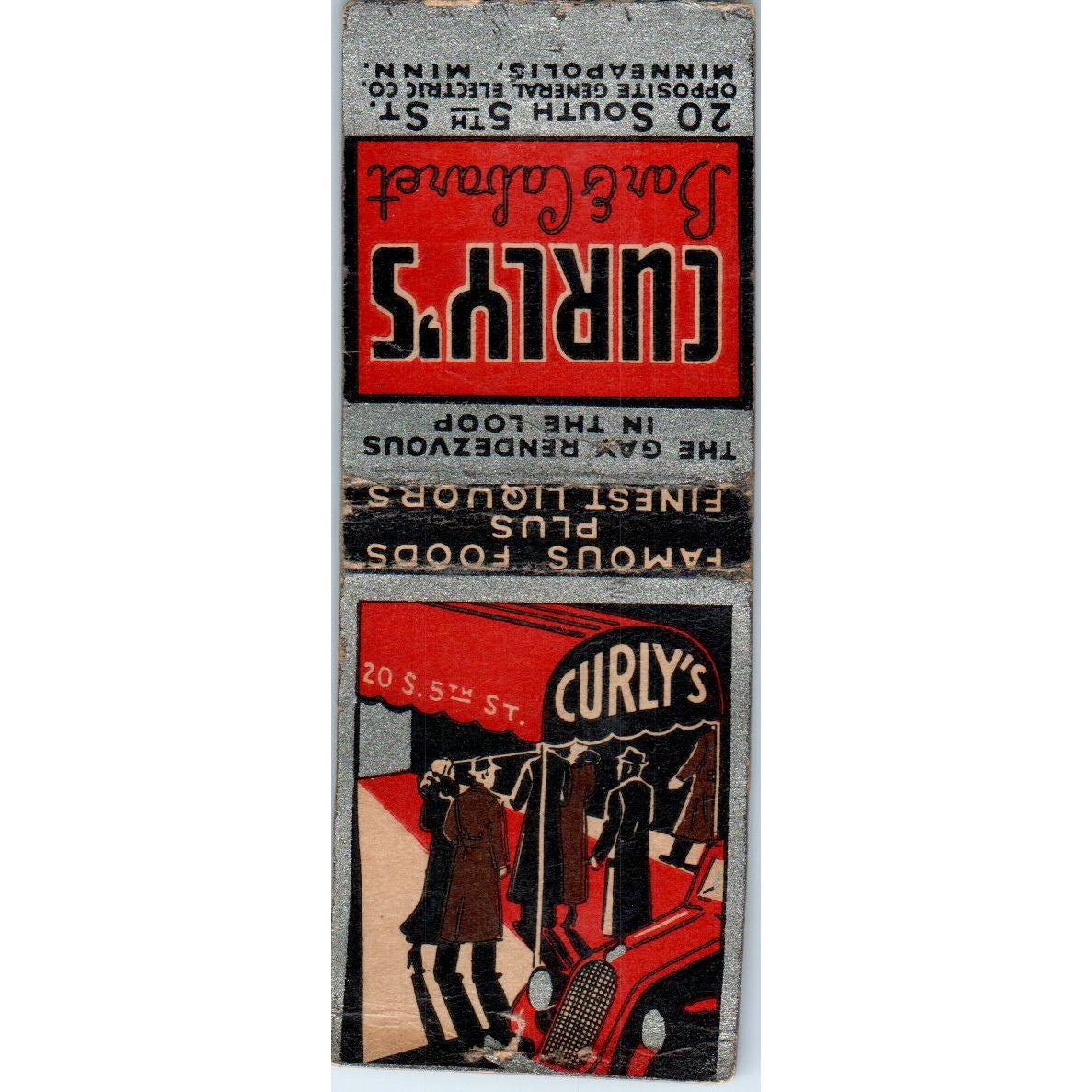 Curly's Bar & Cabaret 5th St Minneapolis MN Vintage Matchbook Cover SF4-Y2