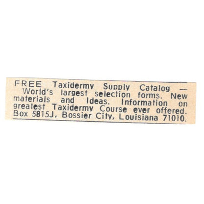 Taxidermy Supply Bossier City Louisiana 1977 Ad AF6-S5