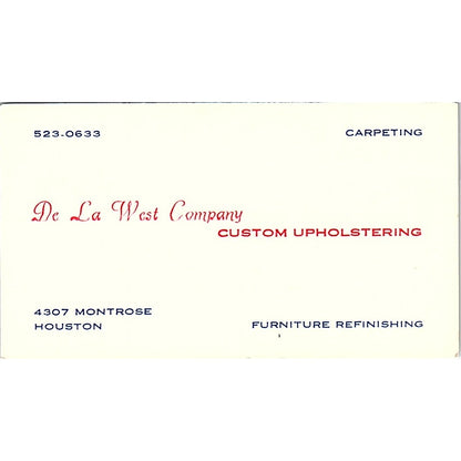 De La West Company Custom Upholstering Montrose Houston Business Card SF3-B6