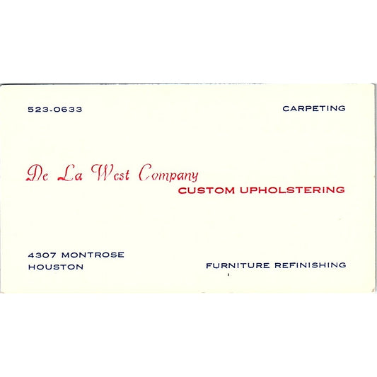 De La West Company Custom Upholstering Montrose Houston Business Card SF3-B6