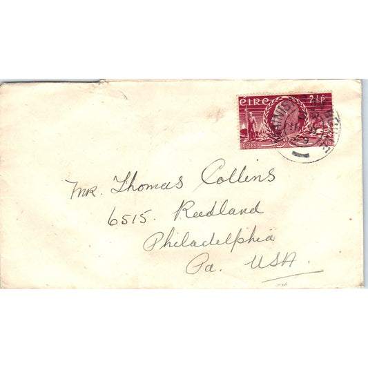 1948 Thomas Collins Philadelphia Èire Stamp Postal Cover Envelope TG7-PC3