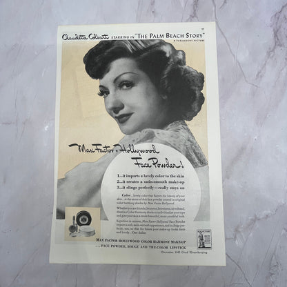 1942 Max Factor Hollywood Claudette Colbert The Palm Beach Story 8x10" V22