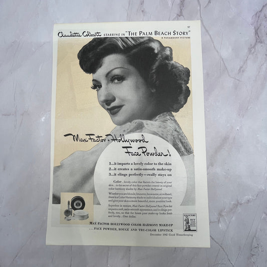 1942 Max Factor Hollywood Claudette Colbert The Palm Beach Story 8x10" V22