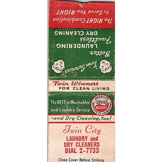 Twin City Laundry and Dry Cleaners Vintage Matchbook Cover SF3-Y1