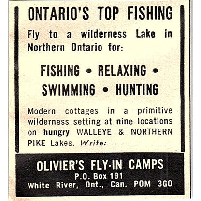 Olivier's Fly-In Camps White River Ontario Canada 1977 Ad AF6-M3