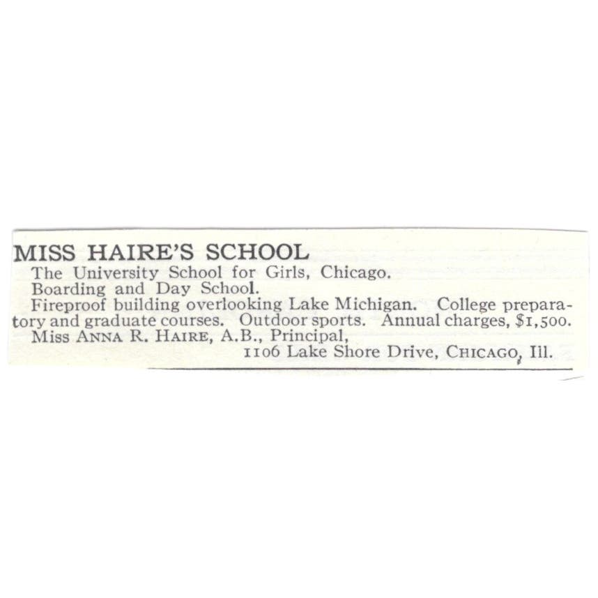 Miss Haire's School Anna R. Haire Chicago c1918 Original Advertisement AE5-SA8