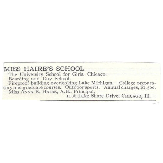 Miss Haire's School Anna R. Haire Chicago c1918 Original Advertisement AE5-SA8