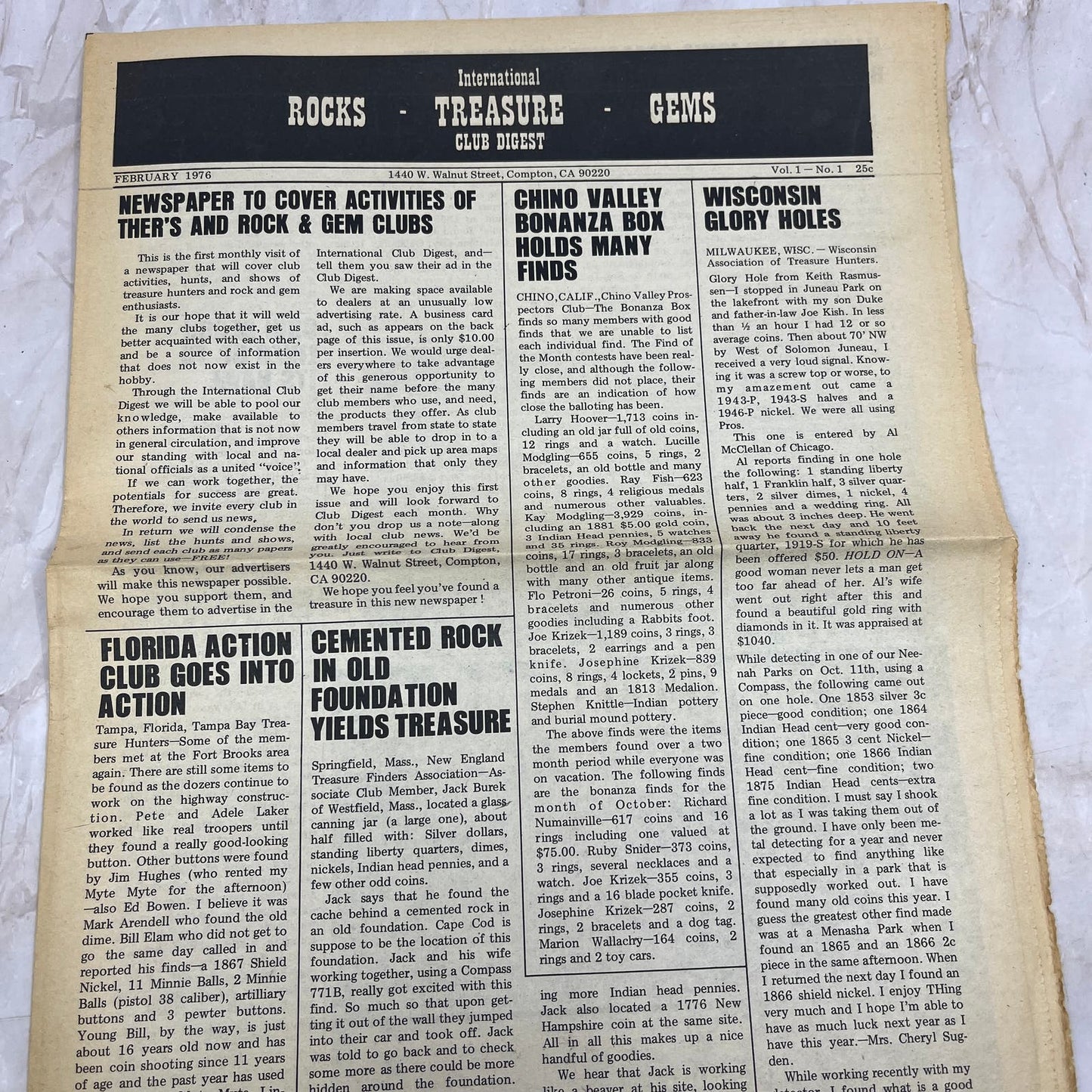 1976 Feb - International Treasure Club Digest - Treasure Hunting Gems Rocks M18