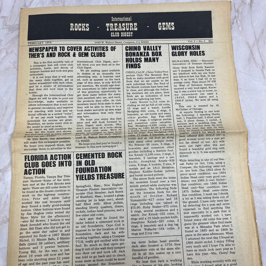 1976 Feb - International Treasure Club Digest - Treasure Hunting Gems Rocks M18