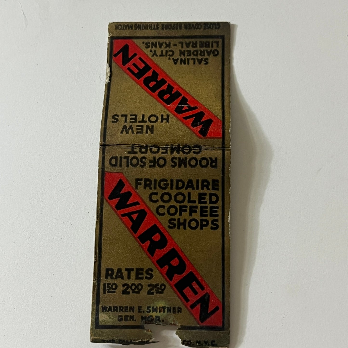 Warren Hotels Salina Garden City Liberal KS Vintage Matchbook TB6-MB2-11