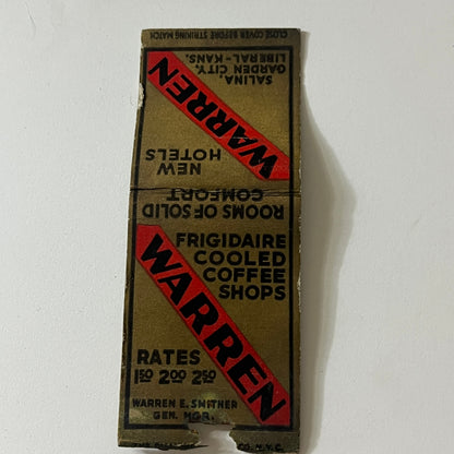 Warren Hotels Salina Garden City Liberal KS Vintage Matchbook TB6-MB2-11