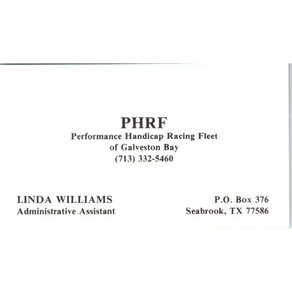 Odyssey Yacht Sales Linda Williams Houston Vintage Business Card SD8-B8