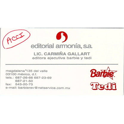 Editorial Amonía SA Carmiña Gallart Del Valle Mexico Vtg Business Card SC9-B9