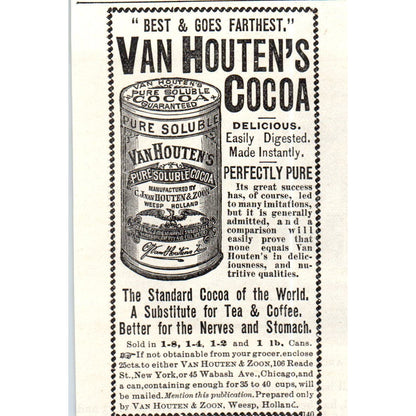 Van Houten's Cocoa Van Houten & Zune Weesp Holland c1890 Victorian Ad AE8-CH7