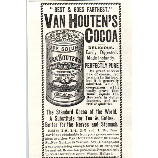Van Houten's Cocoa Van Houten & Zoon Weesp Holland c1890 Victorian Ad AE8-CH7