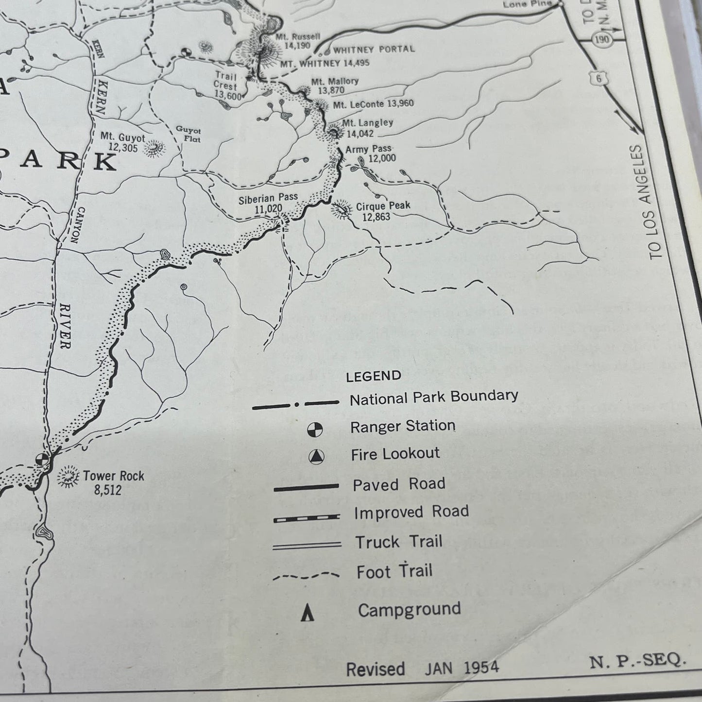 1954 Sequoia and Kings Canyon Parks CA Fold Out Travel Map & Brochure TG8-Z