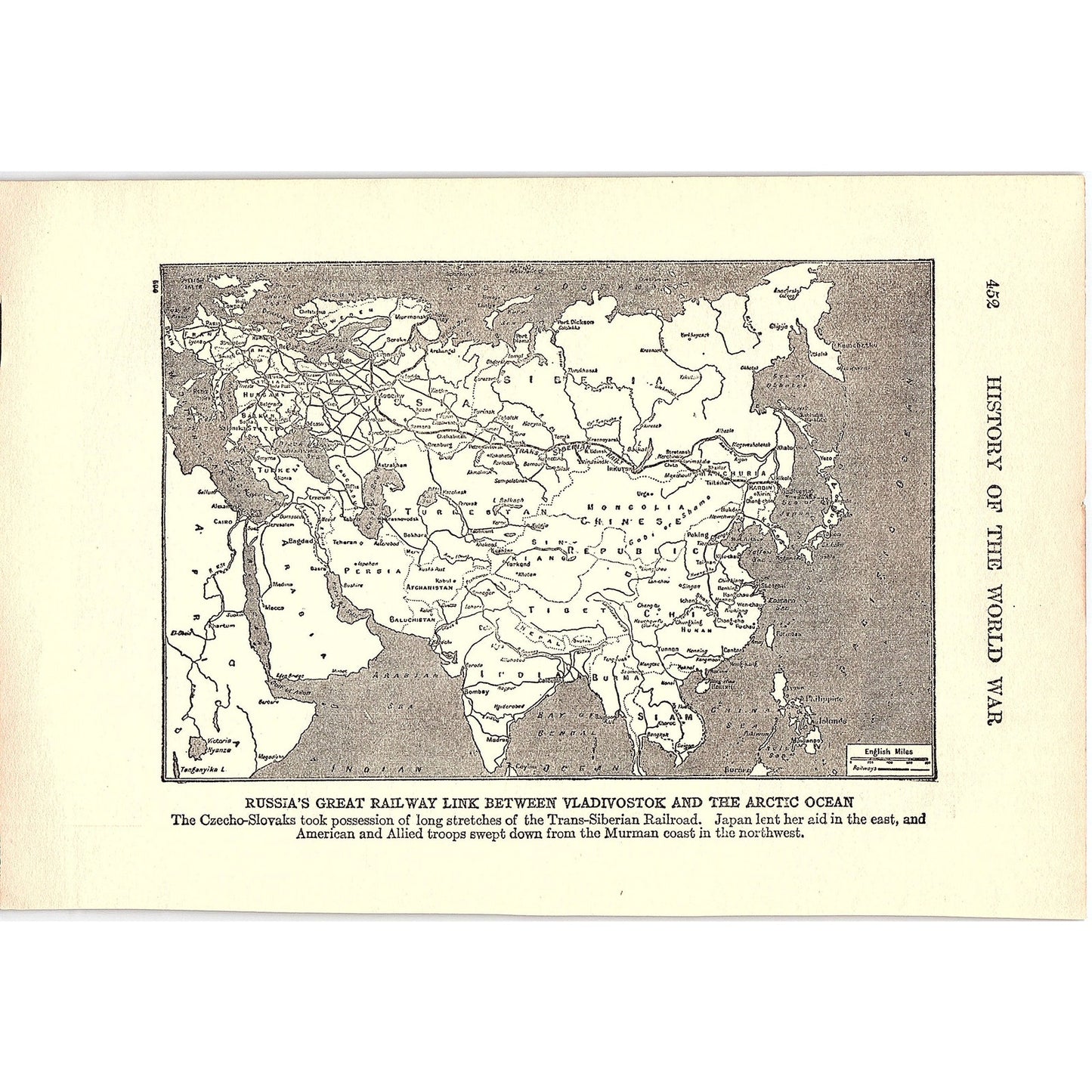 Russia Railway Link Between Vladivostok & Arctic Ocean 1919 WWI Map Print AG1-1