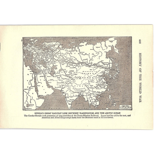 Russia Railway Link Between Vladivostok & Arctic Ocean 1919 WWI Map Print AG1-1