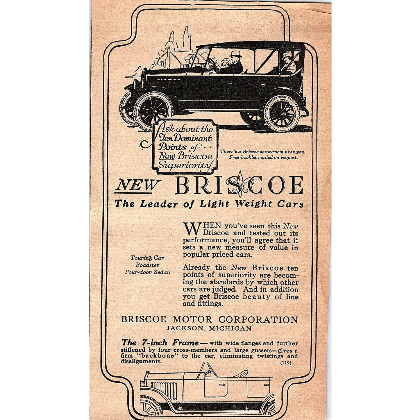 Briscoe Light Weight Car - Briscoe Motor Corp Jackson MI 1920 Ad AG2-6