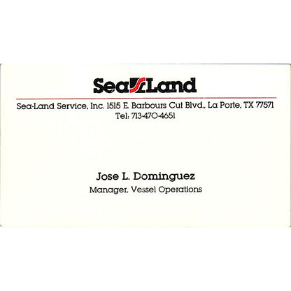 Jose L Dominguez Sea-Land Service Inc La Porte TX Vintage Business Card SC9-B4
