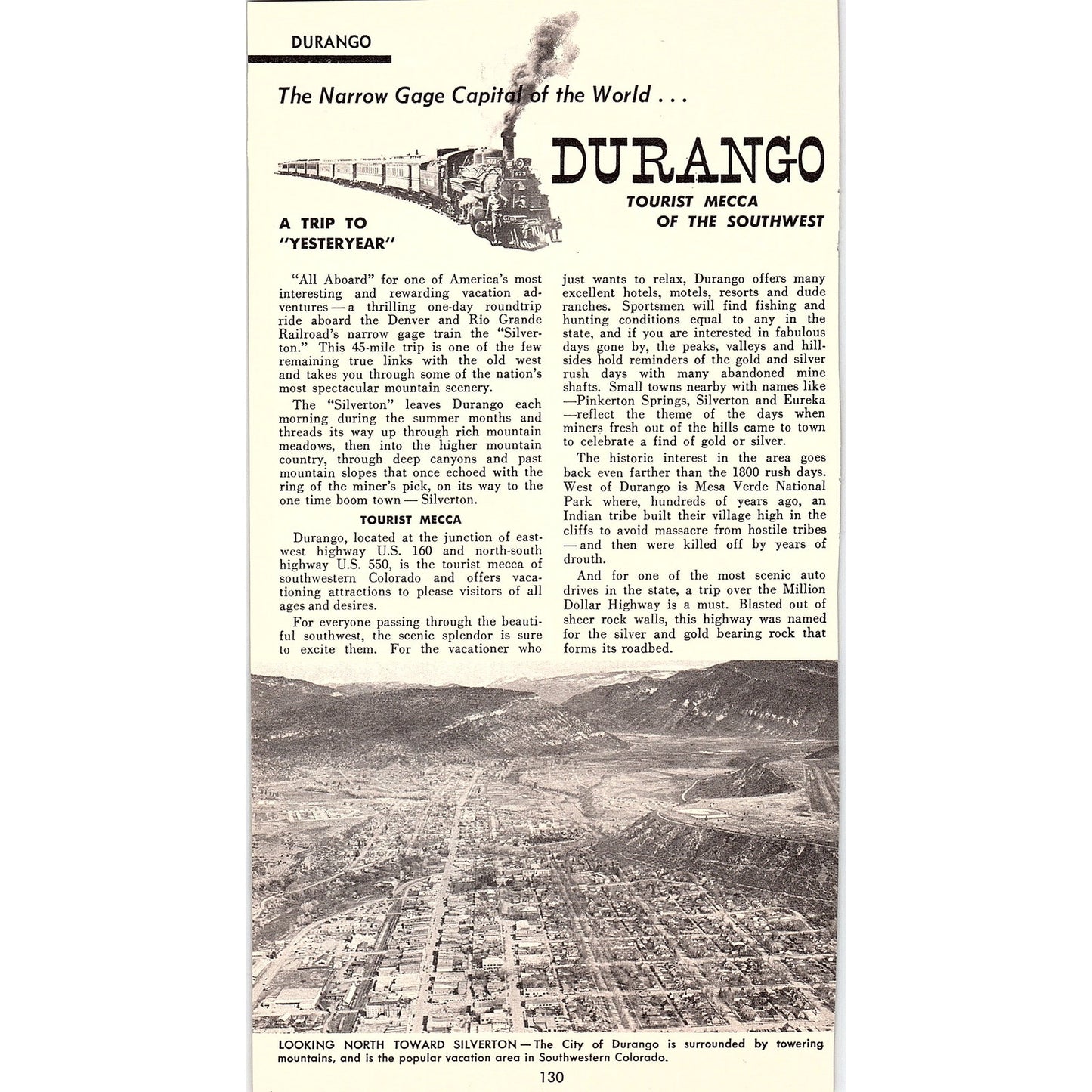 Durango Colorado - Tourist Mecca of the Southwest 1958 Ad AG1-8