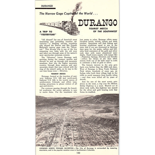 Durango Colorado - Tourist Mecca of the Southwest 1958 Ad AG1-8