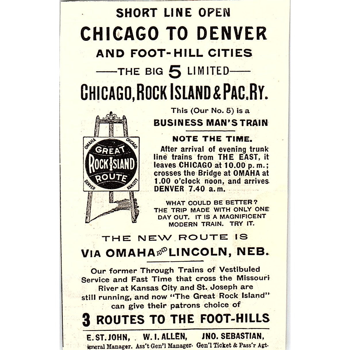 Chicago, Rock Island & Pac RY New Route Via Omaha, Lincoln NE 1892 Ad AG2-M12